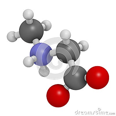 Sarcosine N-methylglycine molecule. 3D rendering. Atoms are represented as spheres with conventional color coding: hydrogen . Stock Photo
