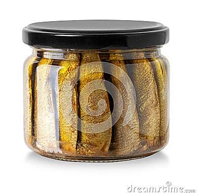 Sardines with oil conserved in glass jar Stock Photo