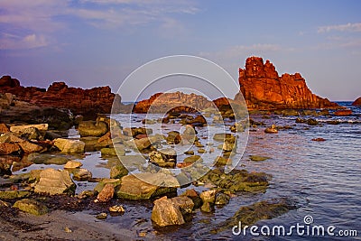 Sardinia Baia Cea II evening lights Stock Photo