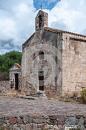 Sardinia. San Giovanni Suergiu. Palmas. Ancient Church of Santa Maria di Palmas, 11th century AD. Main facade Editorial Stock Photo