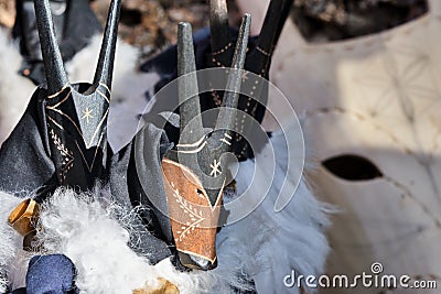 Sardinian masks wooden dolls, Su Boe, Mamuthones and others Stock Photo