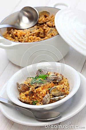 Sardinian pasta fregula with clams, italian cuisine Stock Photo