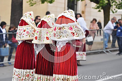 Sardinian traditional women costumes Editorial Stock Photo