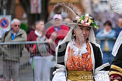 Sardinian woman at Saint Efisio Feast festival, Cagliari Editorial Stock Photo