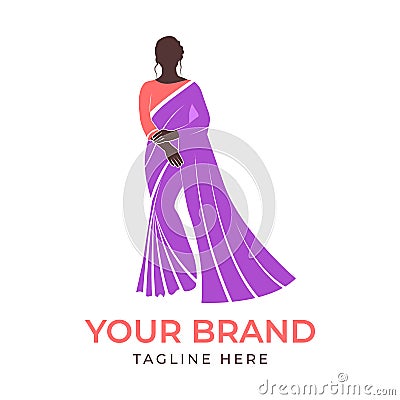 Saree logo with women figure modern design template Vector Illustration