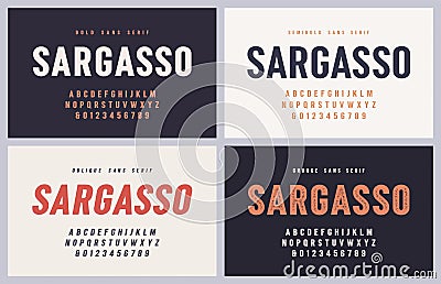 Sargasso bold, semibold, oblique and grunge san serif vector font, alphabet Vector Illustration