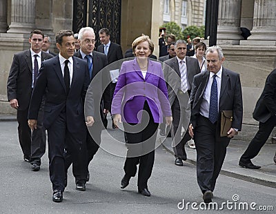 Sarkozy and Merkel Editorial Stock Photo