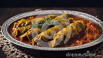 Sarma, traditional balkan meal , minced meat wrapped in cabbage leaves, AI Stock Photo