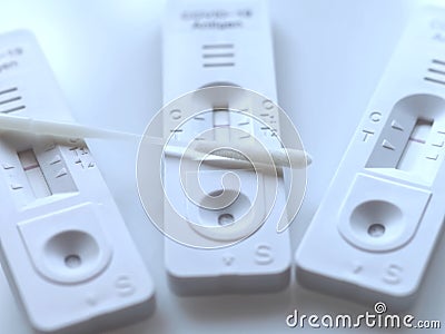 Group of Corona or Covid-19 rapid tests for home testing Stock Photo