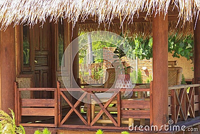 Sasak bamboo house, Lombok resort terrace detail Stock Photo