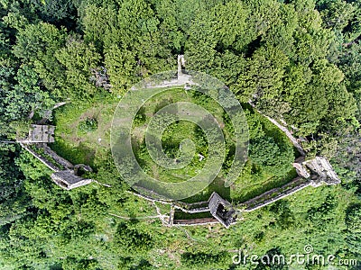 Saschiz Fortress aerial view Stock Photo