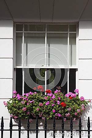 Sash window with window box Stock Photo