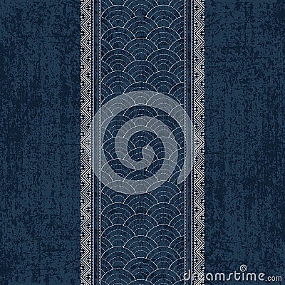 Sashiko indigo dye pattern with traditional white Japanese embroidery Vector Illustration