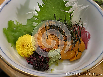 Sashimi Japanese cuisine with exquisite sea urchin Stock Photo