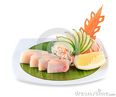 Sashimi plate isolated on white background with clipping path Stock Photo