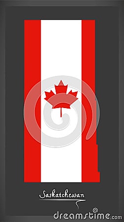 Saskatchewan Canada map with Canadian national flag illustration Vector Illustration