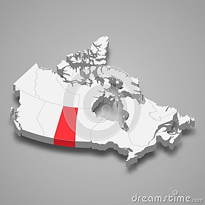 Saskatchewan region location within Canada 3d map Vector Illustration