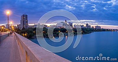 Saskatoon skyline at night Editorial Stock Photo