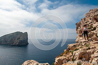 SASSARI, ITALY - Jun 18, 2019: View over Island Foradada from Capo Caccia viewpoint Belvedere Foradada. Sardinia, Italy Editorial Stock Photo