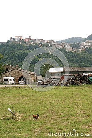 Sassocorvaro (Montefeltro) - Town and hens Stock Photo