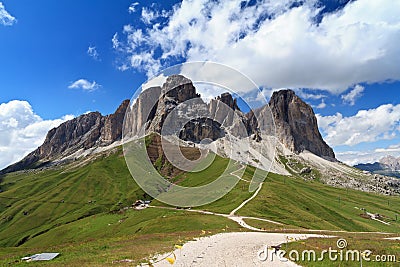 Sassolungo mount from Fassa valley Stock Photo