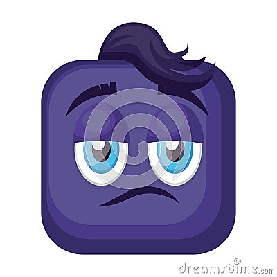 Sassy blue square emoji face with hair vector illustration on a Vector Illustration