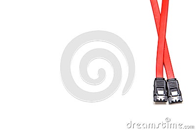 Sata computer cable on a white background. Sata as new technologies for connecting a hard drive to a computer. Stock Photo