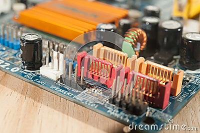 SATA ports on Motherboard Stock Photo