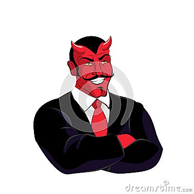 Satan boss. Devil businessman in black suit. Red demon with horn Vector Illustration