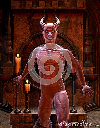 Satan in front of a Shrine Stock Photo