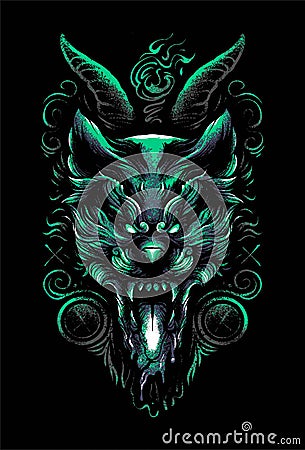 satanic wolf t shirt illustration Vector Illustration