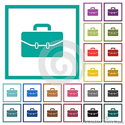 Satchel with two buckles flat color icons with quadrant frames Stock Photo