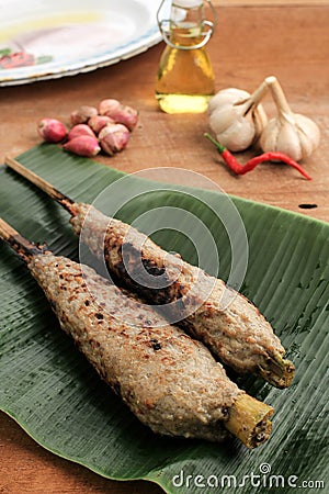 Sate Bandeng: Traditional Cuisine from Banten, Indonesia. Stock Photo