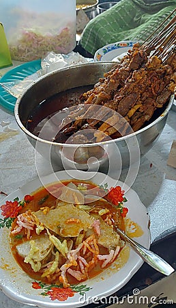 Sate Blengong is a culinary mainstay of Kab. Brebes, Central Java. Blengong is a combination of duck with sticks. Stock Photo