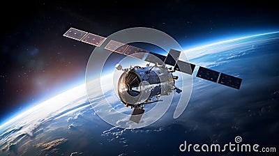 Satelite in space. Orbiting satellite around the earth Stock Photo