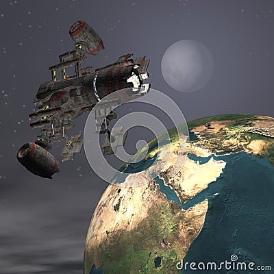 Satelite sputnik orbiting earth Stock Photo