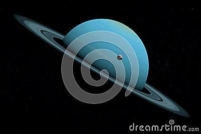Satellite Ariel or Uranus I orbiting around Uranus planet. 3d render Stock Photo