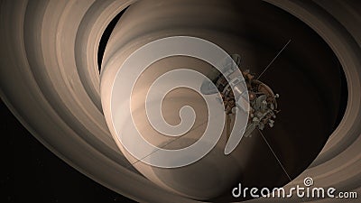 Satellite Cassini is approaching Saturn. Cassini Huygens is an unmanned spacecraft sent to the planet Saturn. CG animation. Elemen Stock Photo