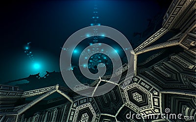 Satellite City - Backdrop - Fractal Art 3D Illustration Stock Photo