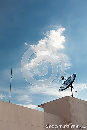 Satellite Dish Antenna and lighting rod Stock Photo