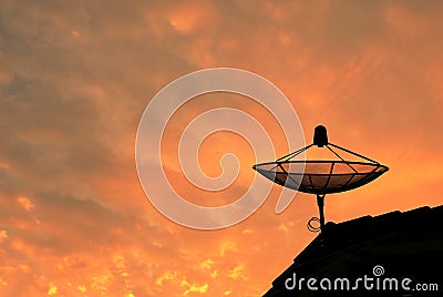 Satellite Dish Antenna Receiver on The Roof Stock Photo