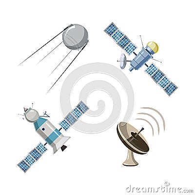 Satellite icon set, cartoon style Vector Illustration