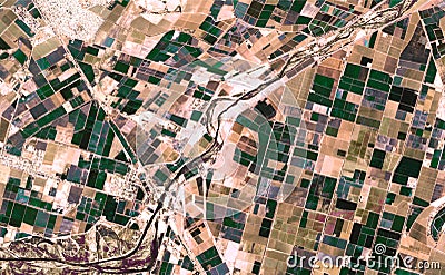 Satellite image where crops are seen over the sonora desert, mexico. Stock Photo