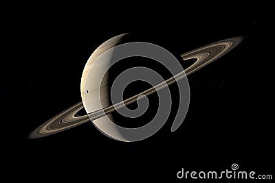 Satellite Janus orbiting around Saturn planet in the outer space. 3d render Stock Photo