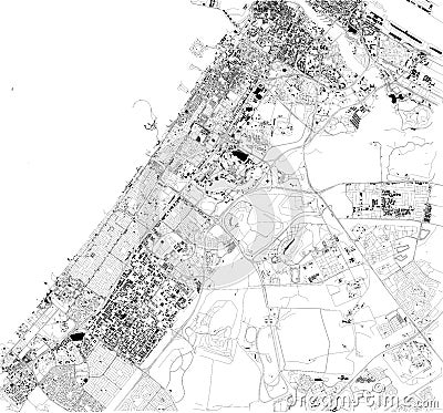 Satellite map of Dubai, United Arab Emirates, city streets. Vector Illustration