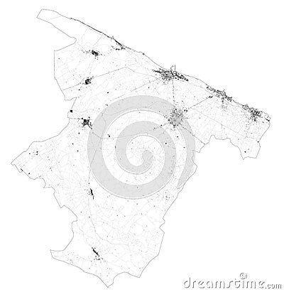 Satellite map of Province of Barletta-Andria-Trani towns and roads, buildings and connecting roads. Puglia region, Italy Vector Illustration