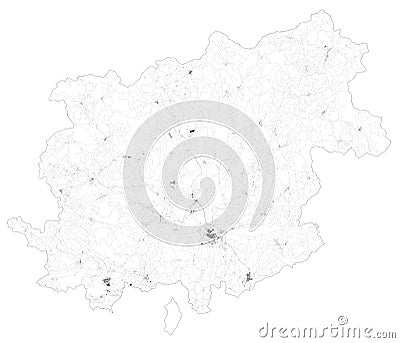 Satellite map of Province of Benevento towns and roads, buildings and connecting roads of surrounding areas. Campania region, Ital Vector Illustration