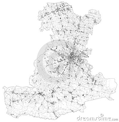 Satellite map of province of Padova Padua, towns and roads, buildings and connecting roads of surrounding areas Vector Illustration