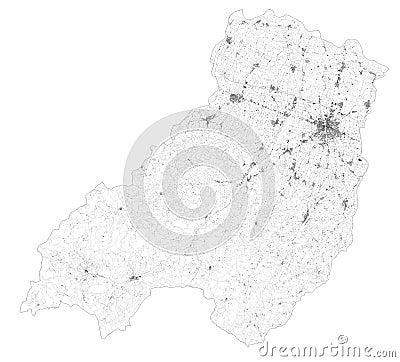 Satellite map of Province of Parma, towns and roads, buildings and connecting roads. Emilia-Romagna region, Italy Vector Illustration