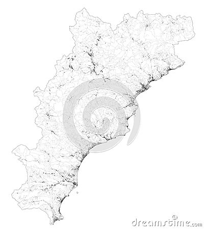 Satellite map of province of Savona, towns and roads, buildings and connecting roads of surrounding areas. Liguria, Italy. Vector Illustration